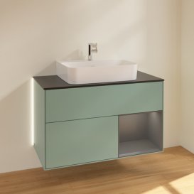 Тумба під раковину Villeroy & Boch Finion 100х50,1 см з підсвічуванням МДФ оливковий матовий лак/скло чорне матове G122GKGM