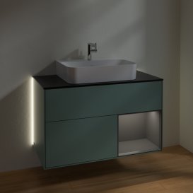 Тумба під раковину Villeroy & Boch Finion 100х50,1 см з підсвічуванням МДФ оливковий матовий лак/скло чорне матове G122GKGM