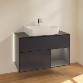 Тумба под раковину Villeroy & Boch Finion 100х50,1 см с подсветкой МДФ темно-синий матовый лак/стекло черное матовое G122GKHG