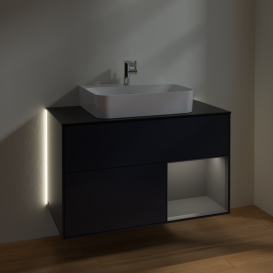 Тумба под раковину Villeroy & Boch Finion 100х50,1 см с подсветкой МДФ темно-синий матовый лак/стекло черное матовое G122GKHG