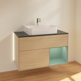 Тумба под раковину Villeroy & Boch Finion 100х50,1 см с подсветкой МДФ шпон дуба/стекло черное матовое G122GMPC