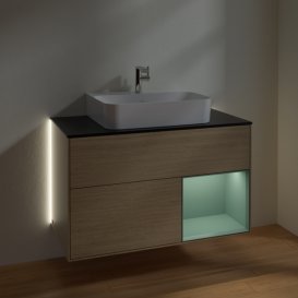 Тумба под раковину Villeroy & Boch Finion 100х50,1 см с подсветкой МДФ шпон дуба/стекло черное матовое G122GMPC