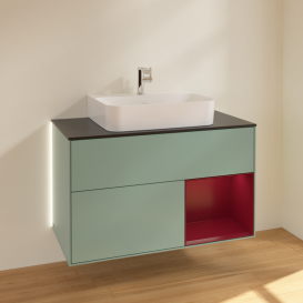 Тумба под раковину Villeroy & Boch Finion 100х50,1 см с подсветкой МДФ оливковый матовый лак/стекло черное матовое G122HBGM