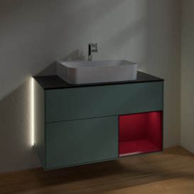 Тумба под раковину Villeroy & Boch Finion 100х50,1 см с подсветкой МДФ оливковый матовый лак/стекло черное матовое G122HBGM