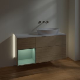 Тумба під раковину Villeroy & Boch Finion 120х50,1 см із підсвічуванням МДФ шпон дуба/скло біле матове GA41GMPC