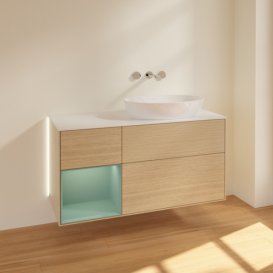 Тумба під раковину Villeroy & Boch Finion 120х50,1 см із підсвічуванням МДФ шпон дуба/скло біле матове GA41GMPC