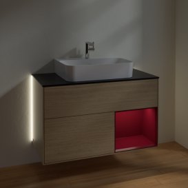 Тумба под раковину Villeroy & Boch Finion 100х50,1 см с подсветкой МДФ шпон дуба/стекло черное матовое G122HBPC