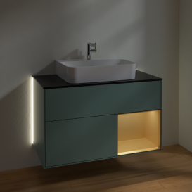 Тумба під раковину Villeroy & Boch Finion 100х50,1 см з підсвічуванням МДФ оливковий матовий лак/скло чорне матове G122HFGM