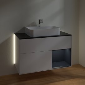 Тумба под раковину Villeroy & Boch Finion 100х50,1 см с подсветкой МДФ белый глянцевый лак/стекло черное матовое G122HGGF