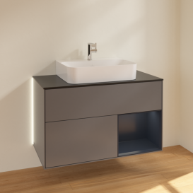 Тумба под раковину Villeroy & Boch Finion 100х50,1 см с подсветкой МДФ антрацитовый матовый лак/стекло черное матовое G122HGGK