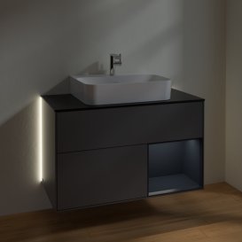 Тумба под раковину Villeroy & Boch Finion 100х50,1 см с подсветкой МДФ антрацитовый матовый лак/стекло черное матовое G122HGGK