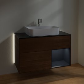 Тумба под раковину Villeroy & Boch Finion 100х50,1 см с подсветкой МДФ шпон грецкого ореха/стекло черное матовое G122HGGN