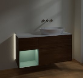 Тумба под раковину Villeroy & Boch Finion 120х50,1 см с подсветкой МДФ шпон грецкого ореха/стекло белое матовое GA41GMGN