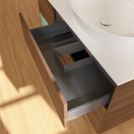 Тумба под раковину Villeroy & Boch Finion 120х50,1 см с подсветкой МДФ шпон грецкого ореха/стекло белое матовое GA41GMGN