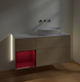 Тумба під раковину Villeroy & Boch Finion 120х50,1 см із підсвічуванням МДФ шпон дуба/скло біле матове GA41HBHG