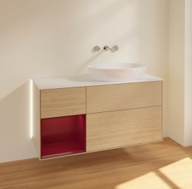 Тумба під раковину Villeroy & Boch Finion 120х50,1 см із підсвічуванням МДФ шпон дуба/скло біле матове GA41HBHG