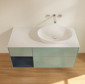 Тумба під раковину Villeroy & Boch Finion 120х50,1 см із підсвічуванням МДФ оливковий матовий лак/скло біле матове GA41HGGM