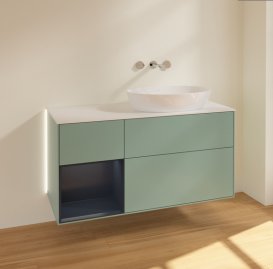 Тумба під раковину Villeroy & Boch Finion 120х50,1 см із підсвічуванням МДФ оливковий матовий лак/скло біле матове GA41HGGM