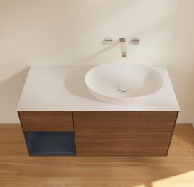 Тумба під раковину Villeroy & Boch Finion 120х50,1 см із підсвічуванням МДФ шпон волоського горіха/скло біле матове GA41HGGN