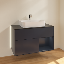 Тумба под раковину Villeroy & Boch Finion 100х50,1 см с подсветкой МДФ темно-синий матовый лак/стекло черное матовое G122HGHG