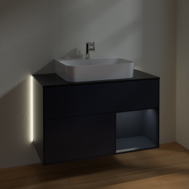 Тумба под раковину Villeroy & Boch Finion 100х50,1 см с подсветкой МДФ темно-синий матовый лак/стекло черное матовое G122HGHG