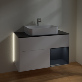 Тумба под раковину Villeroy & Boch Finion 100х50,1 см с подсветкой МДФ белый матовый лак/стекло черное матовое G122HGMT