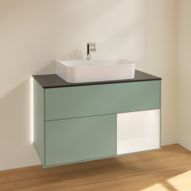 Тумба під раковину Villeroy & Boch Finion 100х50,1 см з підсвічуванням МДФ оливковий матовий лак/скло чорне матове G122MTGM