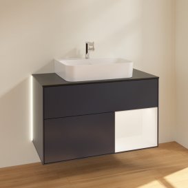 Тумба под раковину Villeroy & Boch Finion 100х50,1 см с подсветкой МДФ темно-синий матовый лак/стекло черное матовое G122MTHG