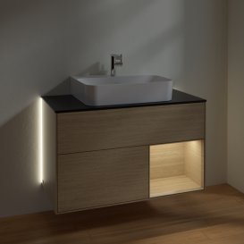 Тумба под раковину Villeroy & Boch Finion 100х50,1 см с подсветкой МДФ шпон дуба/стекло черное матовое G122PCPC