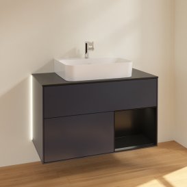 Тумба під раковину Villeroy & Boch Finion 100х50,1 см з підсвічуванням МДФ темно-синій матовий лак/скло чорне матове G122PDHG