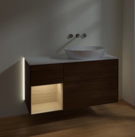 Тумба под раковину Villeroy & Boch Finion 120х50,1 см с подсветкой МДФ шпон грецкого ореха/стекло белое матовое GA41PCGN