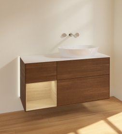 Тумба под раковину Villeroy & Boch Finion 120х50,1 см с подсветкой МДФ шпон грецкого ореха/стекло белое матовое GA41PCGN