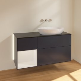 Тумба під раковину Villeroy & Boch Finion 120х50,1 см із підсвічуванням МДФ темно-синій матовий лак/скло чорне матове GA42GFHG