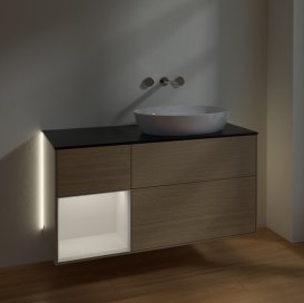 Тумба под раковину Villeroy & Boch Finion 120х50,1 см с подсветкой МДФ шпон дуба/стекло черное матовое GA42GFPC