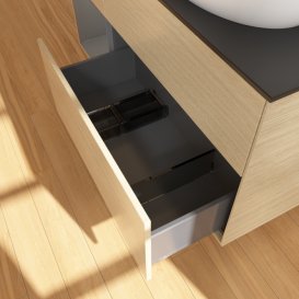 Тумба під раковину Villeroy & Boch Finion 120х50,1 см з підсвічуванням МДФ шпон дуба/скло чорне матове GA42GKPC