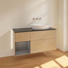 Тумба під раковину Villeroy & Boch Finion 120х50,1 см з підсвічуванням МДФ шпон дуба/скло чорне матове GA42GKPC