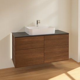 Тумба под раковину Villeroy & Boch Finion 120х50,1 см с подсветкой МДФ шпон грецкого ореха/стекло черное матовое G13200GN