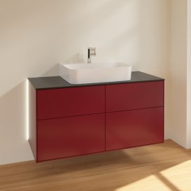 Тумба под раковину Villeroy & Boch Finion 120х50,1 см с подсветкой МДФ пион матовый лак/стекло черное матовое G13200HB