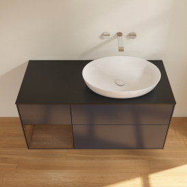 Тумба під раковину Villeroy & Boch Finion 120х50,1 см із підсвічуванням МДФ темно-синій матовий лак/скло чорне матове GA42GNHG