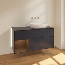 Тумба під раковину Villeroy & Boch Finion 120х50,1 см із підсвічуванням МДФ темно-синій матовий лак/скло чорне матове GA42GNHG