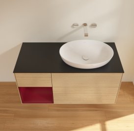 Тумба під раковину Villeroy & Boch Finion 120х50,1 см з підсвічуванням МДФ шпон дуба/скло чорне матове GA42HBPC