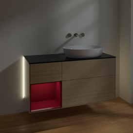 Тумба під раковину Villeroy & Boch Finion 120х50,1 см з підсвічуванням МДФ шпон дуба/скло чорне матове GA42HBPC