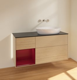 Тумба під раковину Villeroy & Boch Finion 120х50,1 см з підсвічуванням МДФ шпон дуба/скло чорне матове GA42HBPC