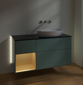 Тумба під раковину Villeroy & Boch Finion 120х50,1 см із підсвічуванням МДФ оливковий матовий лак/скло чорне матове GA42HFGM