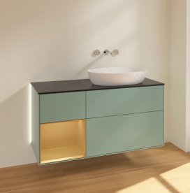 Тумба під раковину Villeroy & Boch Finion 120х50,1 см із підсвічуванням МДФ оливковий матовий лак/скло чорне матове GA42HFGM