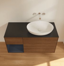 Тумба під раковину Villeroy & Boch Finion 120х50,1 см з підсвічуванням МДФ шпон волоського горіха/скло чорне матове GA42HGGN