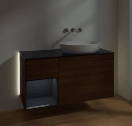 Тумба під раковину Villeroy & Boch Finion 120х50,1 см з підсвічуванням МДФ шпон волоського горіха/скло чорне матове GA42HGGN