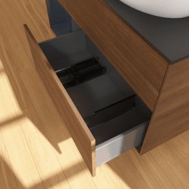 Тумба під раковину Villeroy & Boch Finion 120х50,1 см з підсвічуванням МДФ шпон волоського горіха/скло чорне матове GA42HGGN