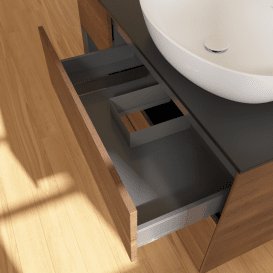 Тумба під раковину Villeroy & Boch Finion 120х50,1 см з підсвічуванням МДФ шпон волоського горіха/скло чорне матове GA42HGGN