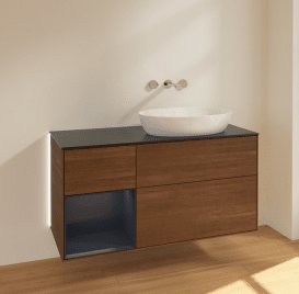 Тумба під раковину Villeroy & Boch Finion 120х50,1 см з підсвічуванням МДФ шпон волоського горіха/скло чорне матове GA42HGGN